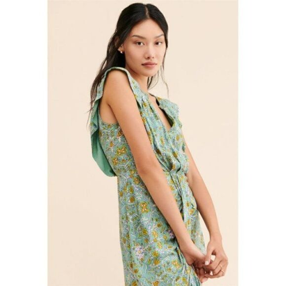 NEW Anthropologie Maeve Blossom Floral Ruffled Deep V-Neck Mini Dress 6 Petite - Picture 2 of 5